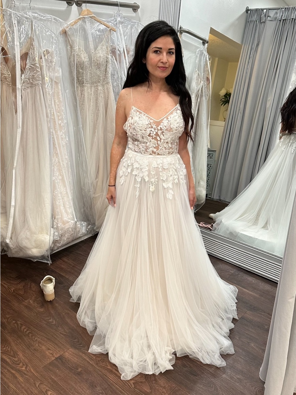 Lace Appliqué Spaghetti Strap Bridal Gown in Ivory